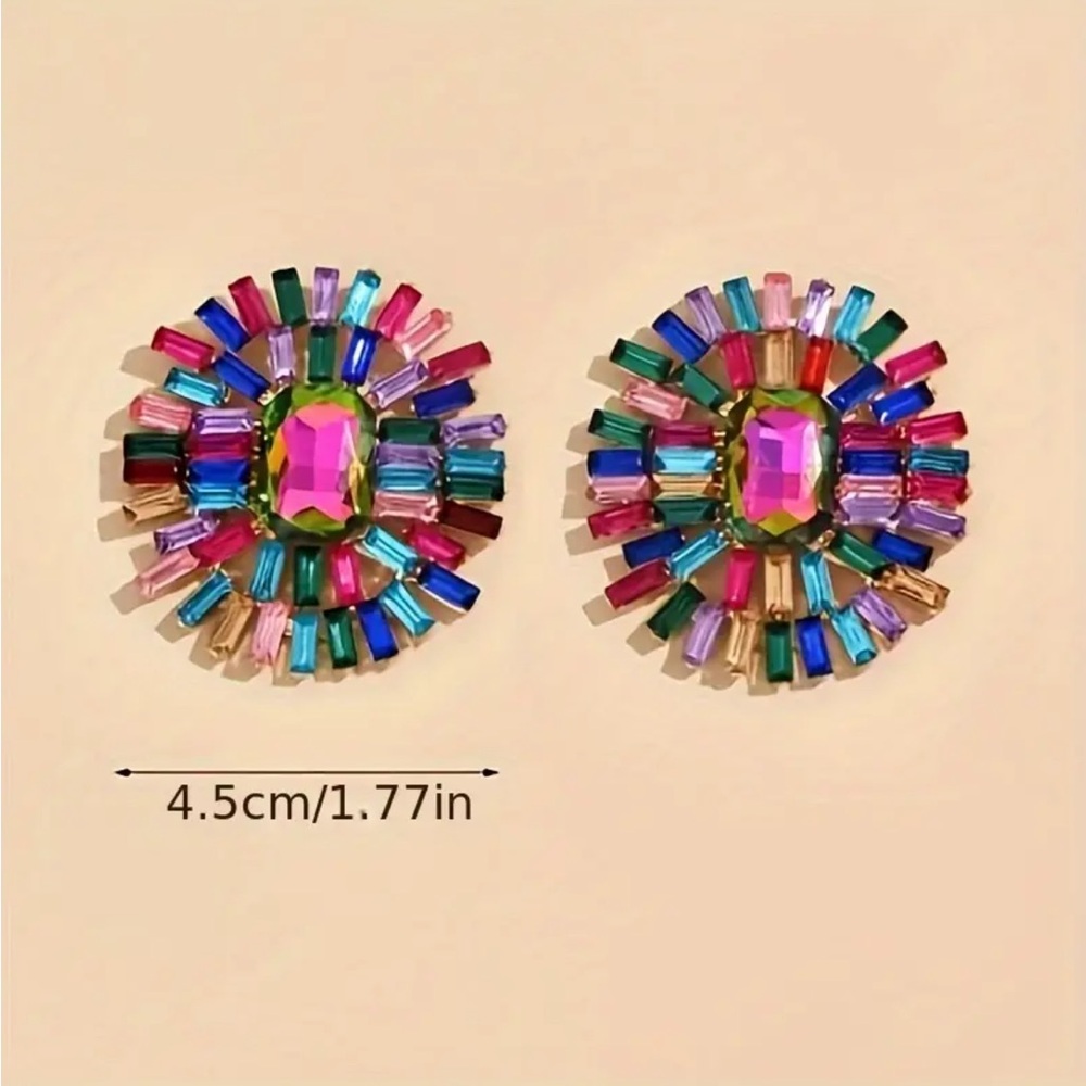 Bright Multicolor Crystal Rhinestone Earrings - Picture 5 of 5